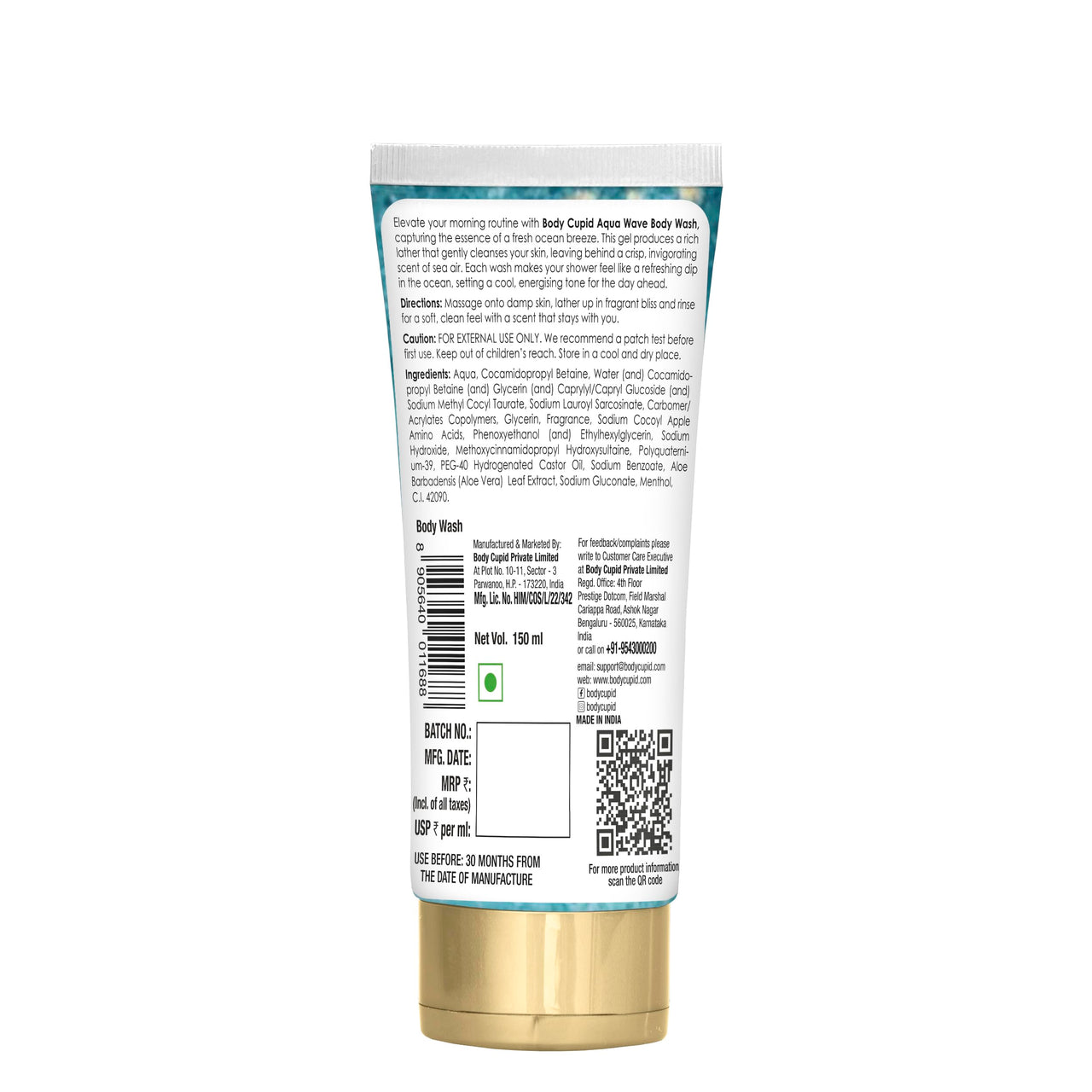 Body Cupid Aqua Wave Body Wash | No Parabens, Sulphates or Silicones | Luxury Shower Gel | Refreshing Oceanic Fragrance | 150ml