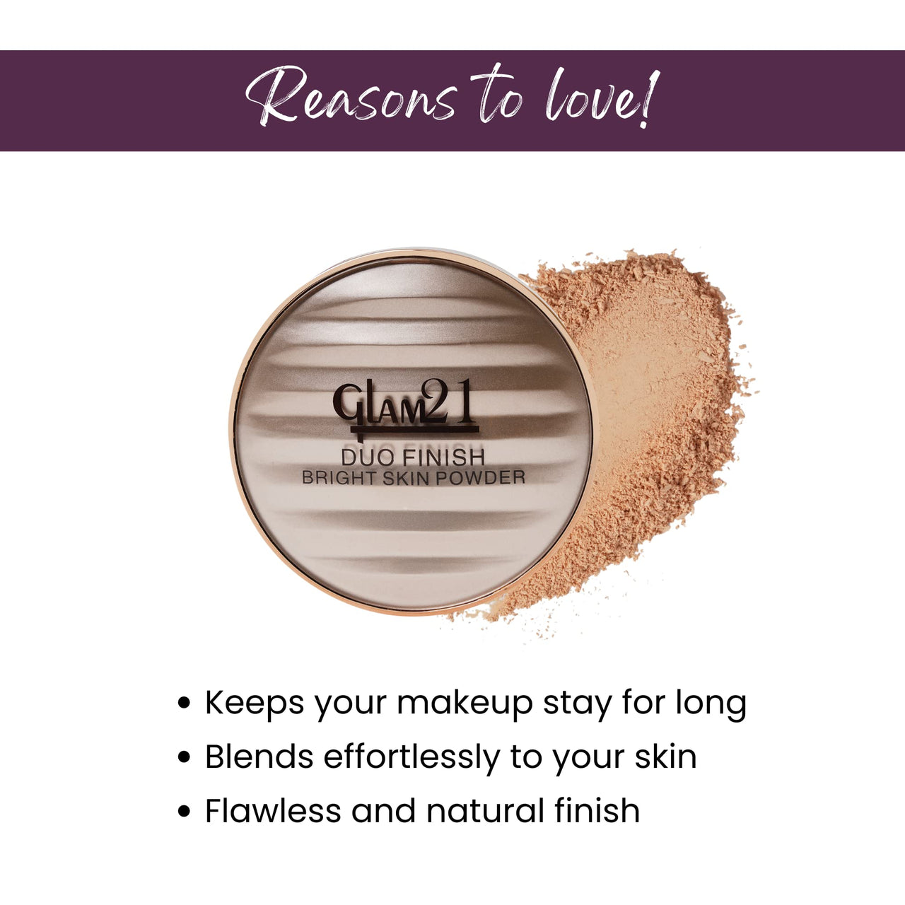 Glam21 Duo Finish, 2-in-1 Compact Powder (CP8001)| Smooth Satin Texture | Long-lasting Mate Finish| All Skin Type | Honey-03