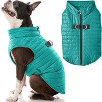 Gooby Puffer Vest Dog Jacket - Turquoise, Large - Ultra Thin Zip Up Wind Breaker with Dual D Ring Leash - Water Resistant Small Dog Sweater Coat - Dog Clothes for Small Dogs Boy or Medium Dogs Large chest (20.75