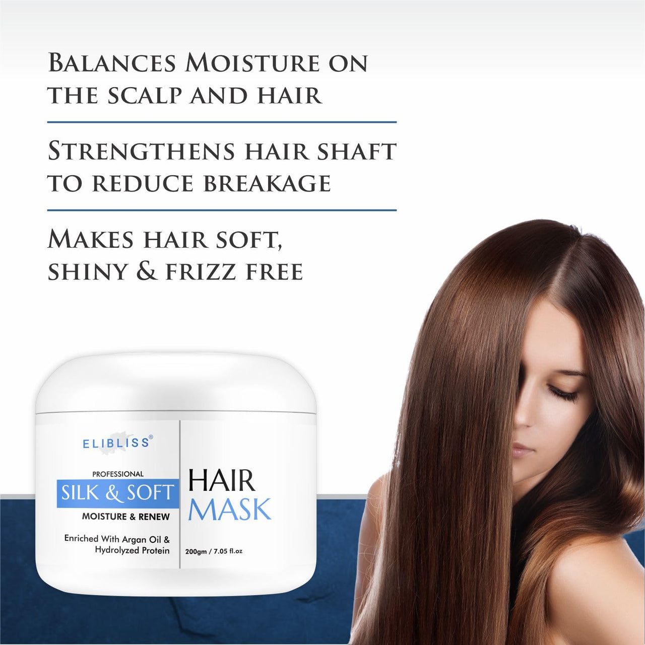 Elibliss Dandruff Clear Shampoo with Biotin Keratin Collagen 475ml | Silk and Soft Keratin Hair Mask with Argan Oil Hydrolyzed Protein Combo 200g