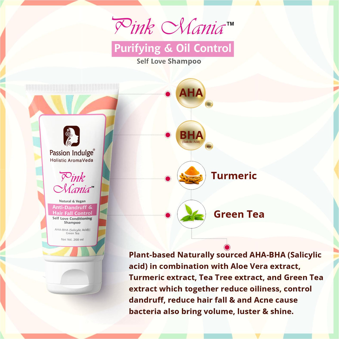 Passion Indulge Pink Mania Face Cleanser & Anti-Dandruff & Hair Fall Control Shampoo | Purifying & Oil Controlling with AHA BHA, Turmeric & Green Tea