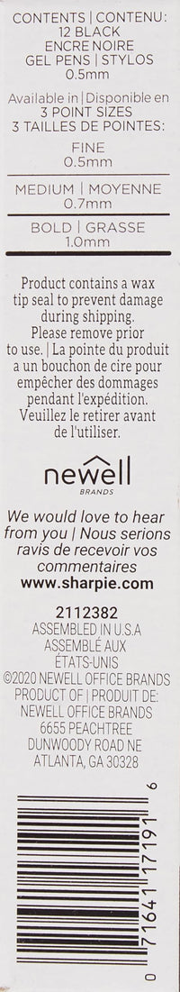 SHARPIE S-Gel, Gel Pens, Fine Point (0.5mm), Black Ink Gel Pen, 12 Count