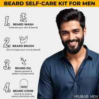 Rubab Men 4-in-1 Beard Kit for Men| Advance Beard Oil, Face & Beard Wash, Beard Brush & Wooden Beard Comb for Men| Daily Care of Beard or Amazing Gift Kit for Men