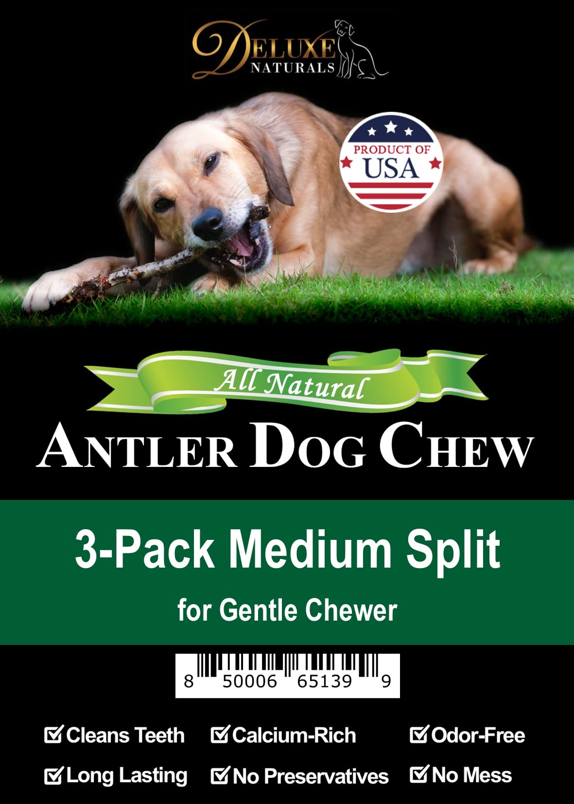 Elk Antler Chews for Dogs | Naturally Shed USA Collected Elk Antlers | All Natural A-Grade Premium Elk Antler Dog Chews | Product of USA, 3-Pack Medium Split 3 Count (Pack of 1)