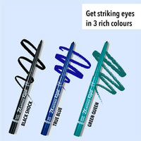 Blue Heaven Combo Of 3 Pcs Soft Kajal Pencil (Black), Soft Kajal Pencil (Blue) & Soft Kajal Pencil (Green) Matte Finish, Multicolor