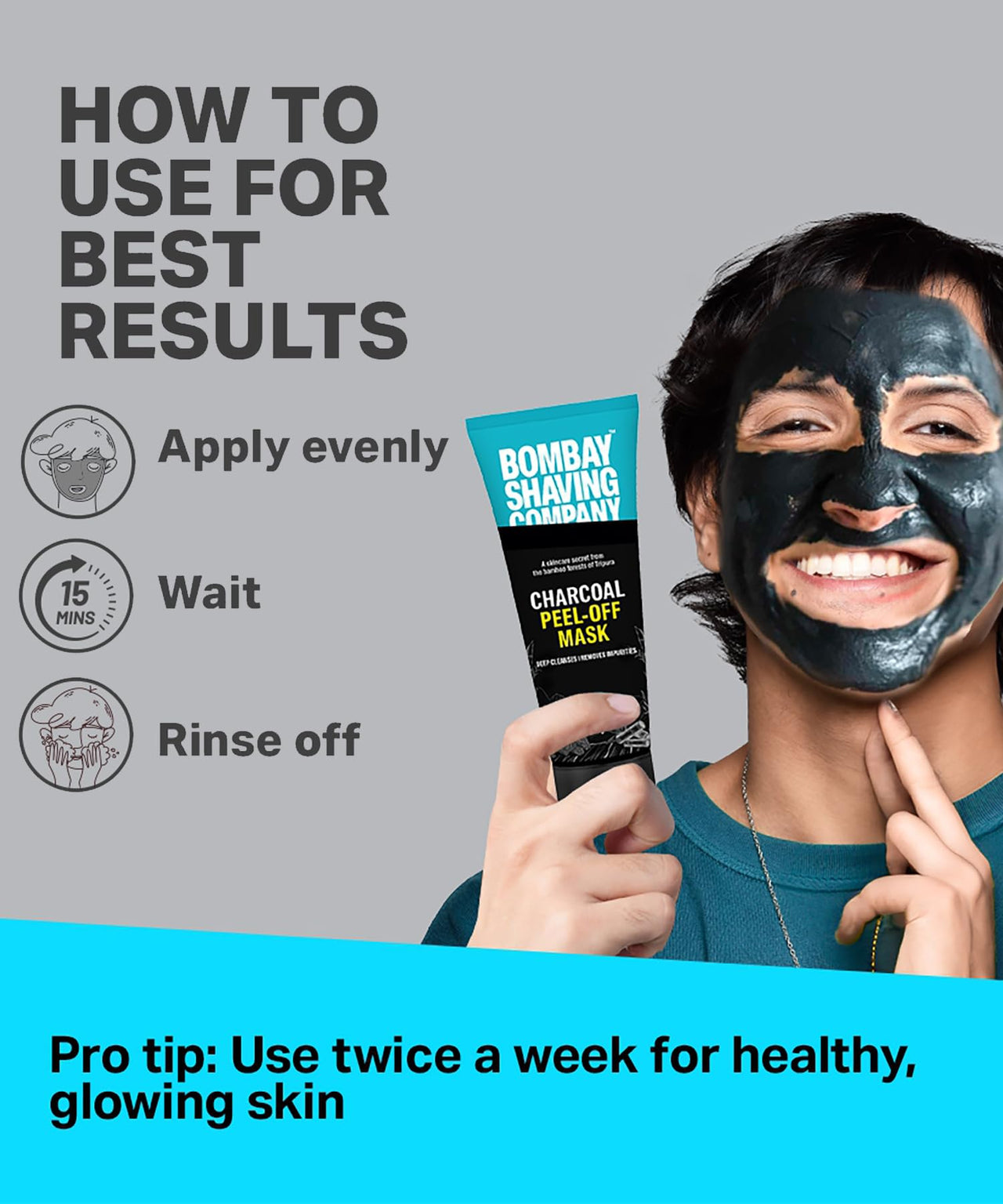 Bombay Shaving Company Activated Charcoal Peel Off Mask With 10X Detoxifying Power, Fights Pollution And De-Tans Skin For Men And Women, 100G (Pack Of 1)