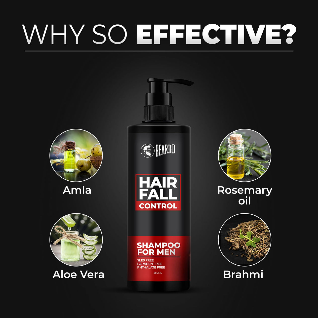 Beardo Hair Fall Control Shampoo For Men, 250 ml | Shampoo For Men With The Goodness Of Amla, Rosemary Oil, Aloe Vera and Brahmi | Strong Hair Shampoo