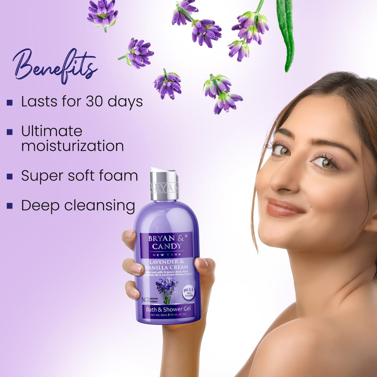 Bryan & Candy Shower Gel with Aloe Vera. Gentle, Moisturizing Body Wash for Soft, Supple Skin (Lavender Shower Gel, 300ml)