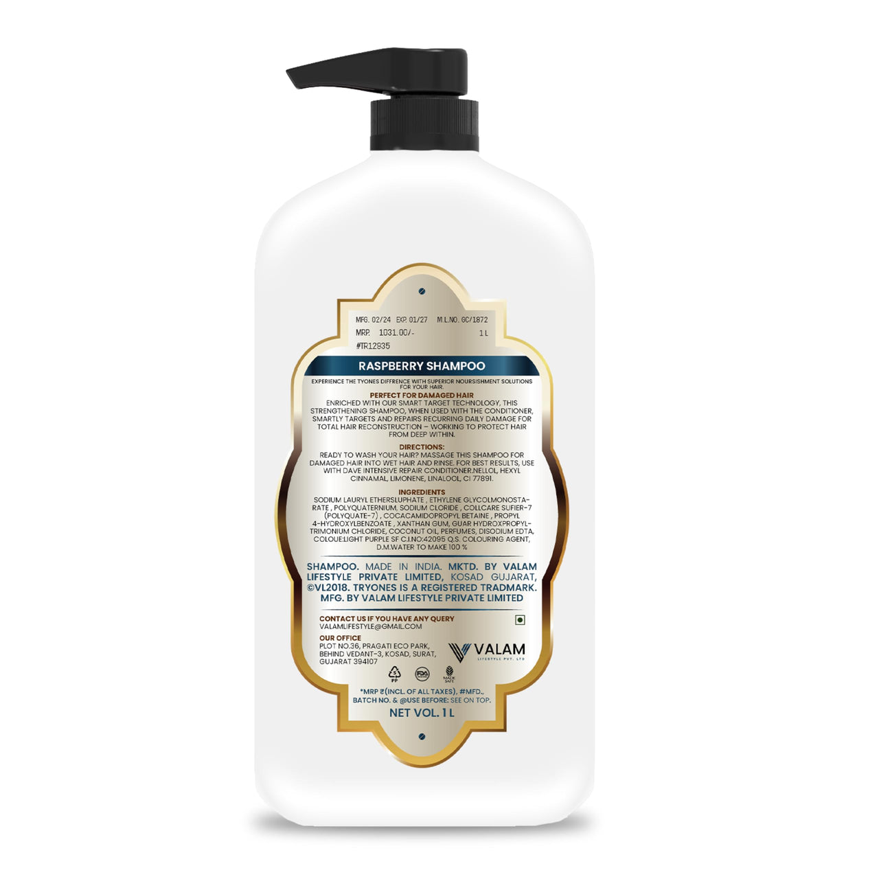 TryOnes Hair Care Shampoo Red Raspberry For Silky, Smooth, Long Hair & Split End Repair | Shampoo for Women and Men 1000ml