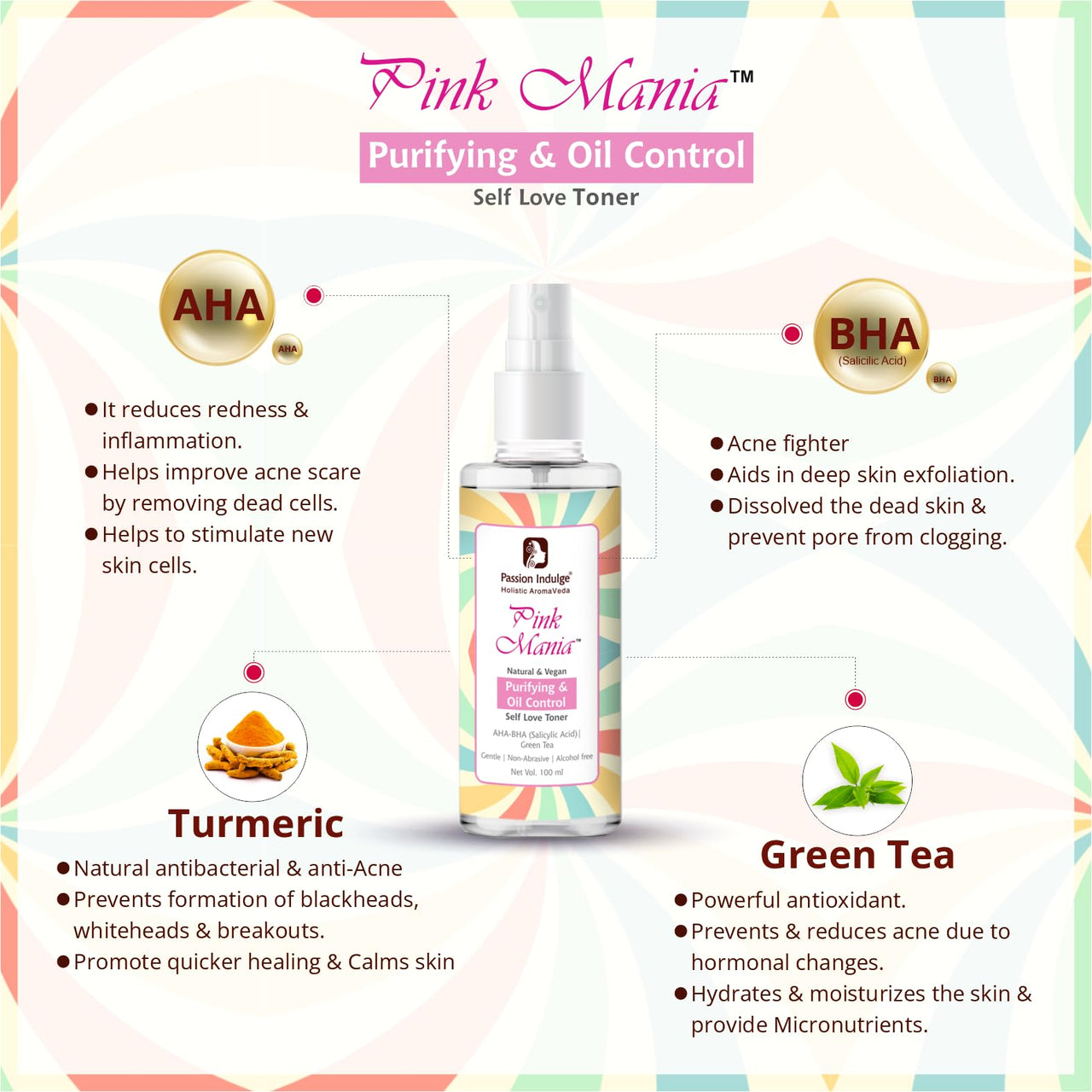 Passion Indulge Skin Purifying Kit For Oily Skin|Pink Mania Aha-Bha Face Cleanser & Face Toner For Clear Skin, 100 ml