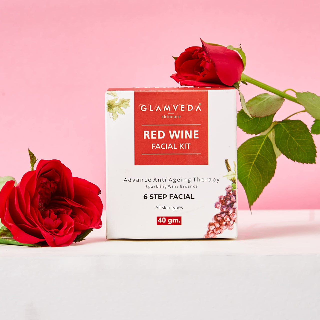 Glamveda Red Wine Advance Anti Ageing And Rice Water Brightening Facial Kit | 80 gm