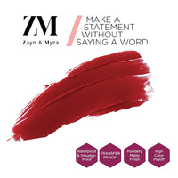 ZM Zayn & Myza Transfer-Proof Power Matte Finish Lip Colour I Smudge Proof & Water Resistant I Light Weight & Extremely Smooth Formula I Vegan - Red, 6 ml