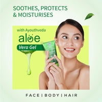 Ayouthveda Aloe Vera Gel 150 gm for Face, Body & Hair | Aloe Vera Skin/Hair Gel With Neem & Tulasi Vitamin Extracts | Calms Sunburn & Promotes Even Skin Tone (Pack Of 5; 150gm each)