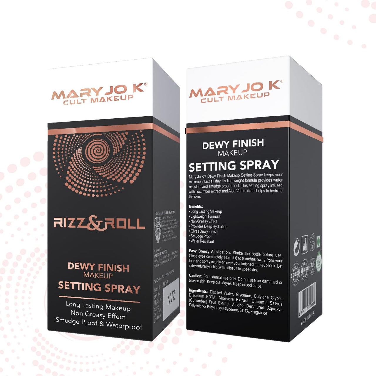 Mary Jo K Fizz & Roll Dewy Finish Makeup Setting Spray, Waterproof, Long Lasting, Non-Greasy, Black
