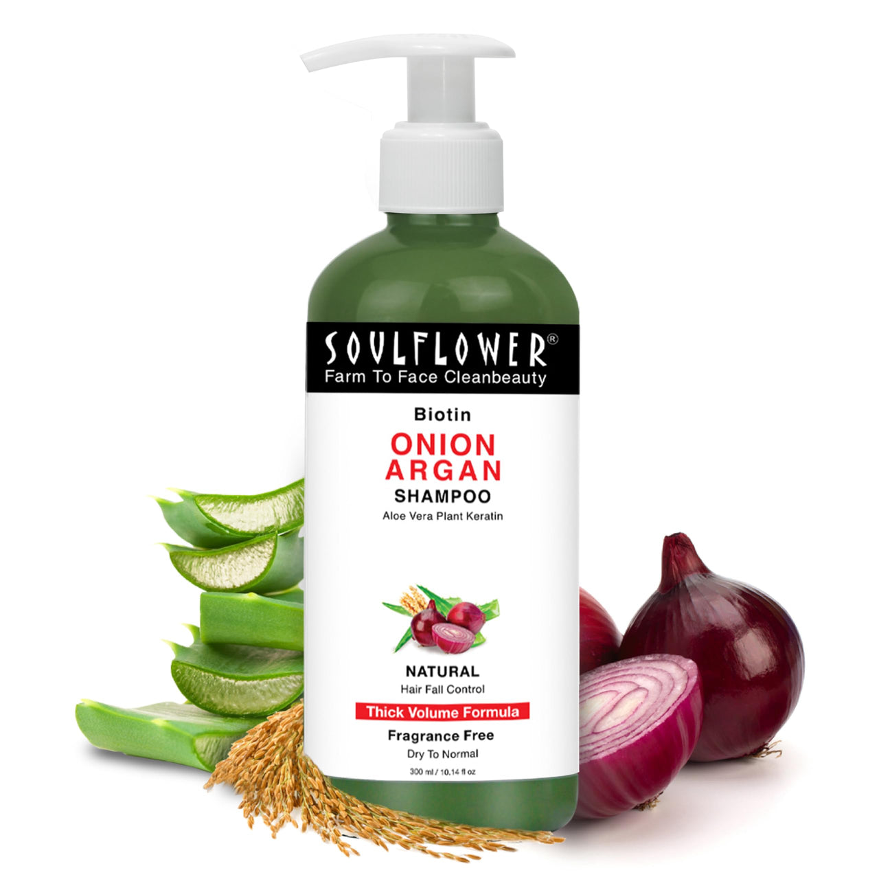 Soulflower Biotin Onion Sulphate Free Shampoo | For Hair Growth, Anti Hair Fall, Strong roots with Keratin, Argan Oil, Green Tea, Shikakai & Reetha for Men & Women for All Hair | 300ml (Pack of 1)
