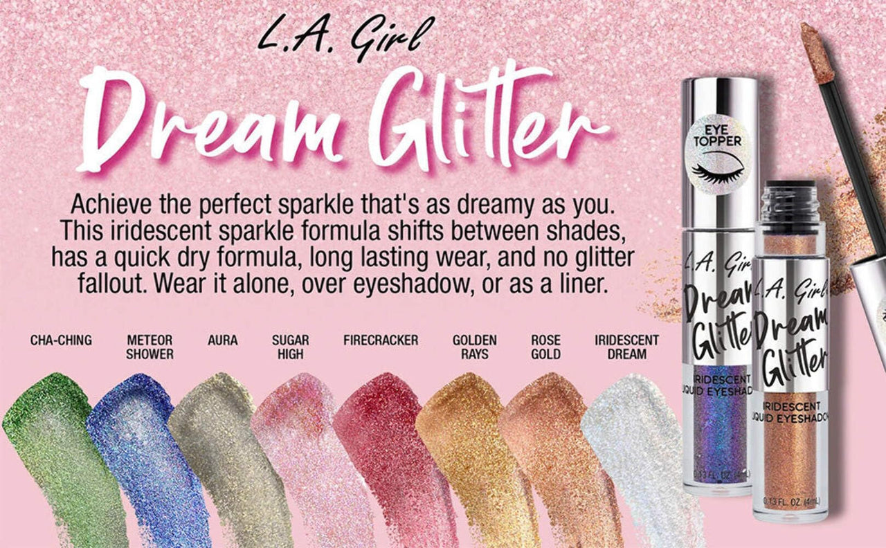 L.A Girl Dream Glitter Liquid Eyeshadow, Highly Pigmented, Non-Transfer, Insta Dry, Long Wearing, Shimmery Finish - Iridescent Dream (Silver) - 4ml