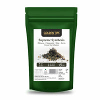 Golden Tips Supreme Synthesis, Soothing Herbal Green Tea Blend, Hibiscus, Chamomile, Mint & Stevia, Antioxidant-Rich Detox Tea, Supports Relaxation & Immunity, Hot or Iced (100 Gram, 50 Cups)