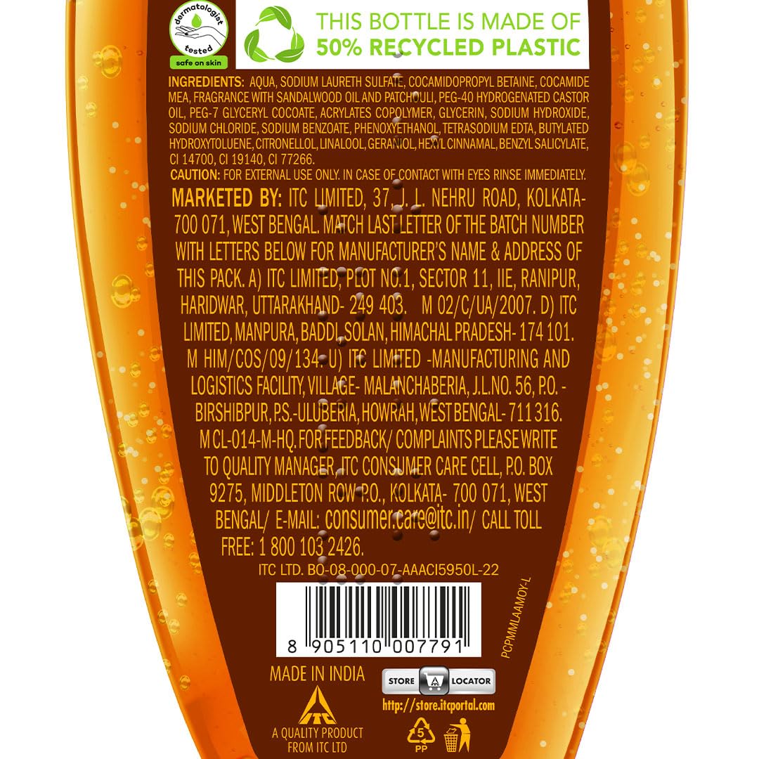 Fiama Body Wash Shower Gel Golden Sandalwood Oil and Patchouli, 500ml, Body Wash for Women & Men with Skin Conditioners for Soft and Luxurious Skin, Suitable for All Skin Types
