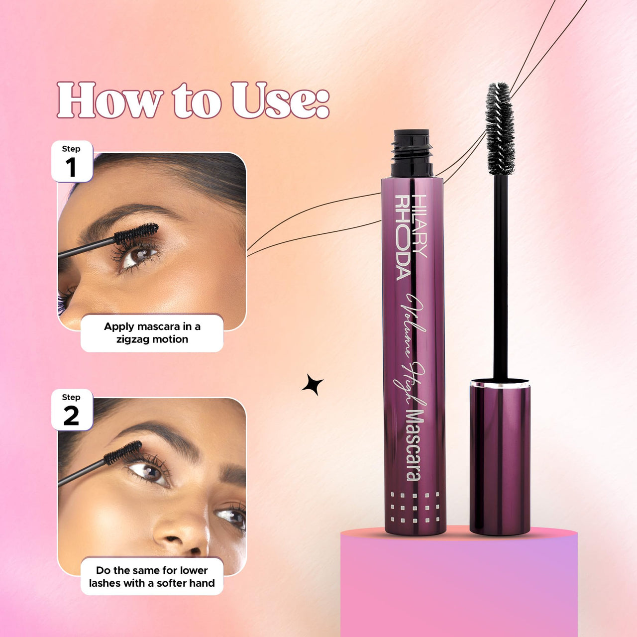 Hilary Rhoda Volume High Mascara | Smudge-free & Water-resistant Mascara | Volumising & Lash-Lift Effect | Long-Wear & Black Mascara | 7.5ml