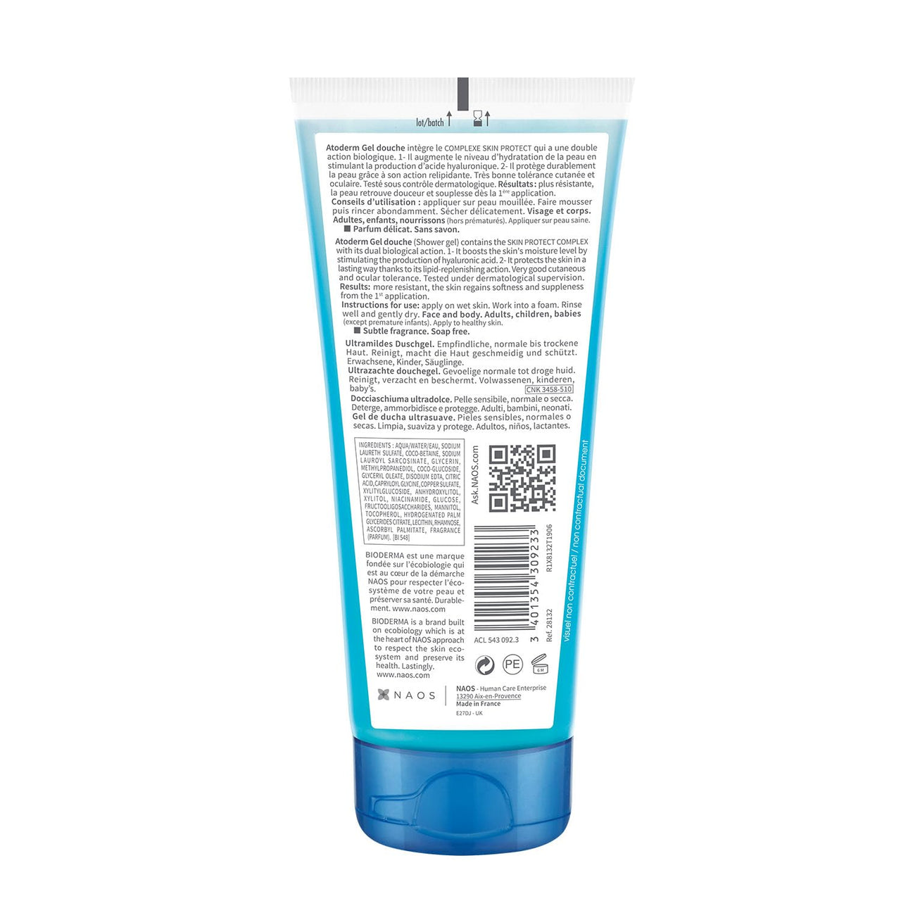 Bioderma Atoderm Gel Douche Ultra Gentle | Soap-Free Daily Use Shower Gel with Niacinamide for 24H Hydration & Glycerin| Boosts Hyaluronic Acid & Ceramides | Normal to Dry Skin (100 ml)