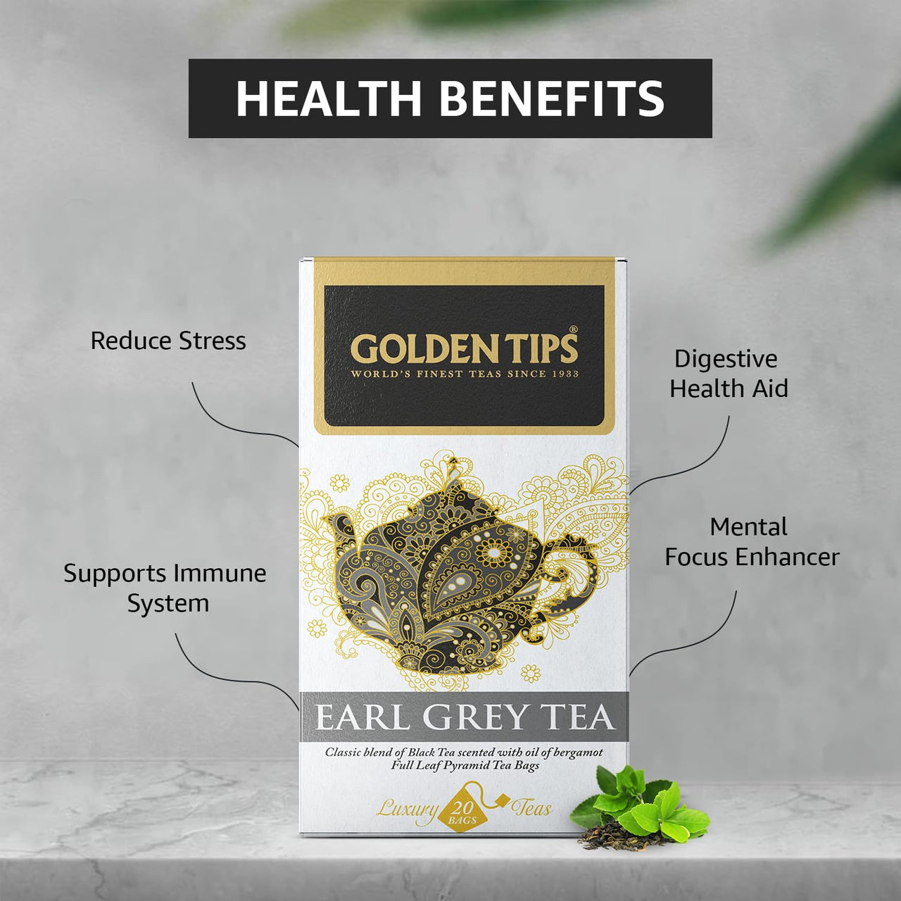 Golden Tips Darjeeling Pyramid Earl Grey Tea Bag (20 cups, 40 Gram)