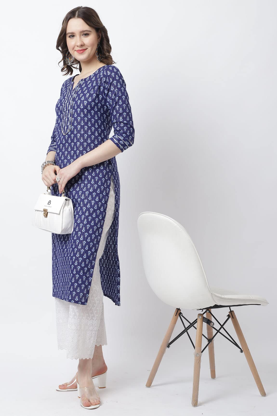 Rajnandini Women's  Pure Cotton with Zari Weaving Jaipuri Printed Kurti