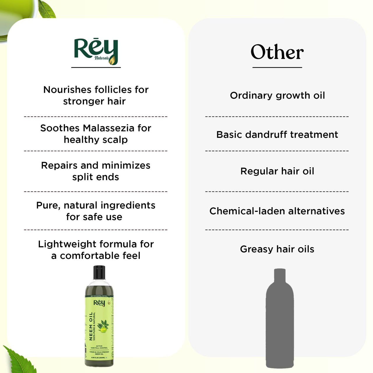 Rey Naturals Cold Pressed Neem Oil For Skin & Hair Growth - 200ml | Pure Neem Oil For Hair Dandruff | Neem Hair Oil For Lice & Nits Removal | Hair Oil Pure For Body Massage & Acne