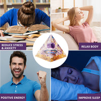 Orgone Pyramid - Orgonite Healing Amethyst Crystal Sphere with Reiki Obsidian Protection Handmade Pyramids Valentines Day Gift Home Office Decor Positive Energy for Balancing (Amethyst+Tree Of Life) Amethyst+Tree Of Life