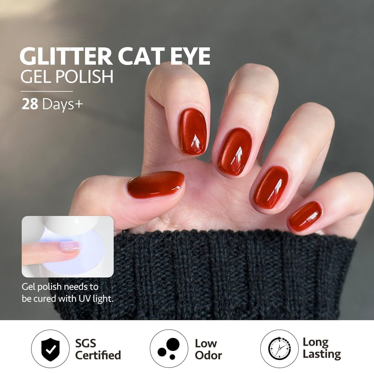 Bolt Bee 9D Cat Eye Gel Nail Polish Magnetic Soak Off UV/LED Gel, Long-Lasting, High Shine, Glitter Effect, Salon & DIY Manicure 9ml (Red)