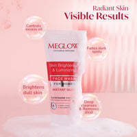 Meglow Skin Brightening & Luminizing Face Wash | Removes Dirt & Impurities for Instant Glow | Enriched with Vitamin C & Aloe Vera to Hydrate, Refresh & Revitalize SkinPack of 3 (100g each)