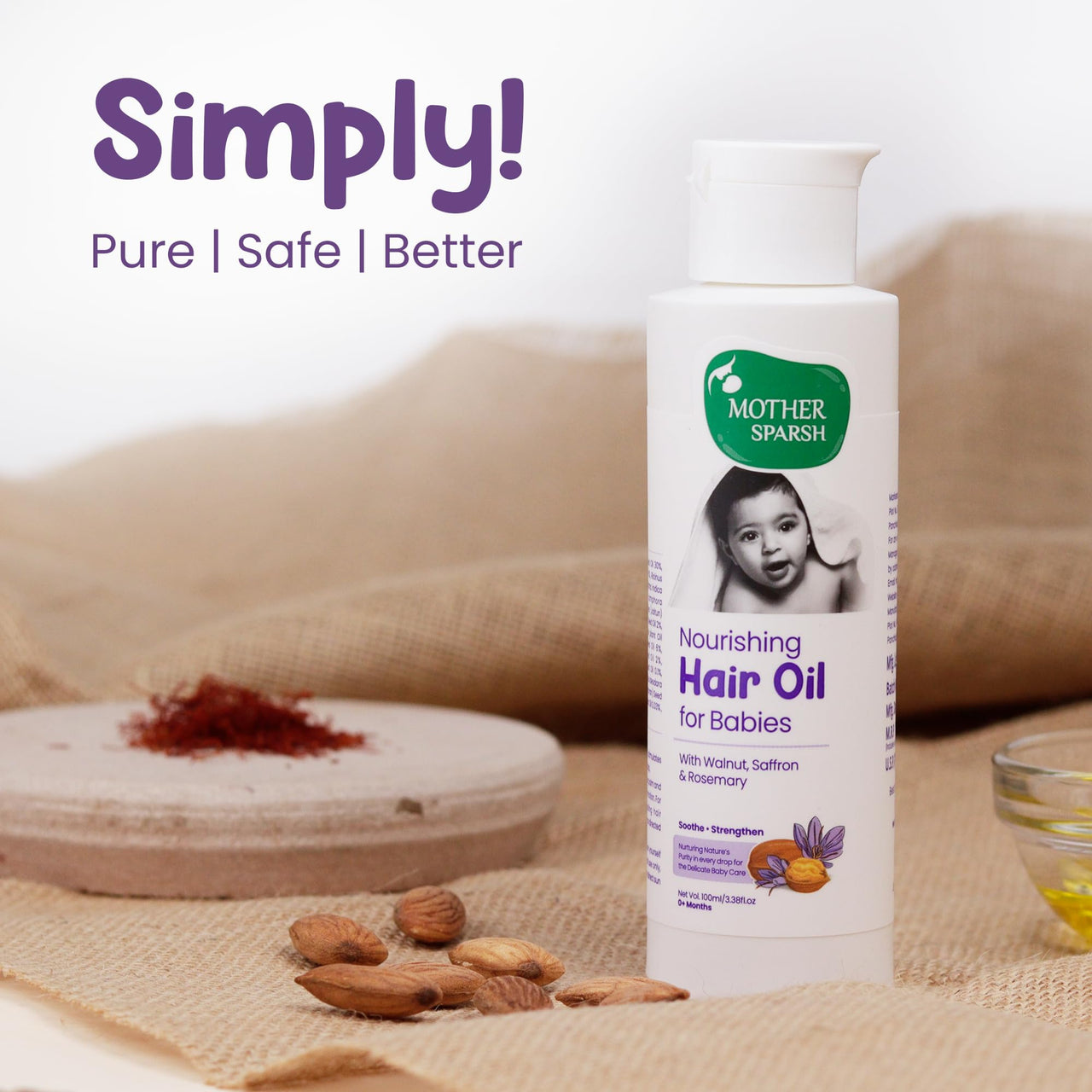 Mother Sparsh Nourishing Baby Hair Oil | Soothe & Nourishes Delicate Baby Scalp | Suitable Hair Oil for Newborns | Paraben Free, Sulphate Free- 100ml
