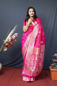 SGF11- Women's  Kanjivaram Pure Soft Silk Handloom Saree Pure Golden Zari With Blouse Piece