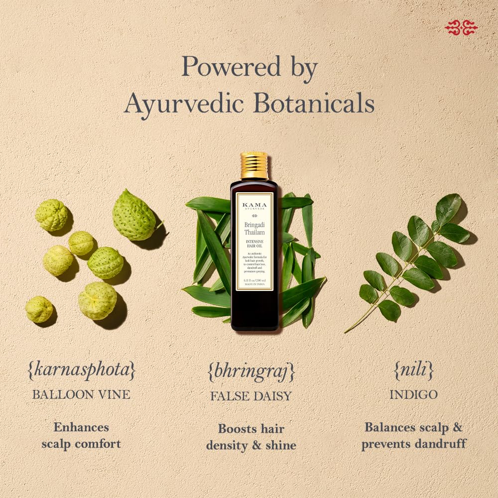 KAMA AYURVEDA ELADI HYDRATING FACE CREAM 8GM & Kama Ayurveda Bringadi Intensive Hair Treatment Oil 50ml - In & Kama Ayurveda Bringadi Hair Conditioner 50gm