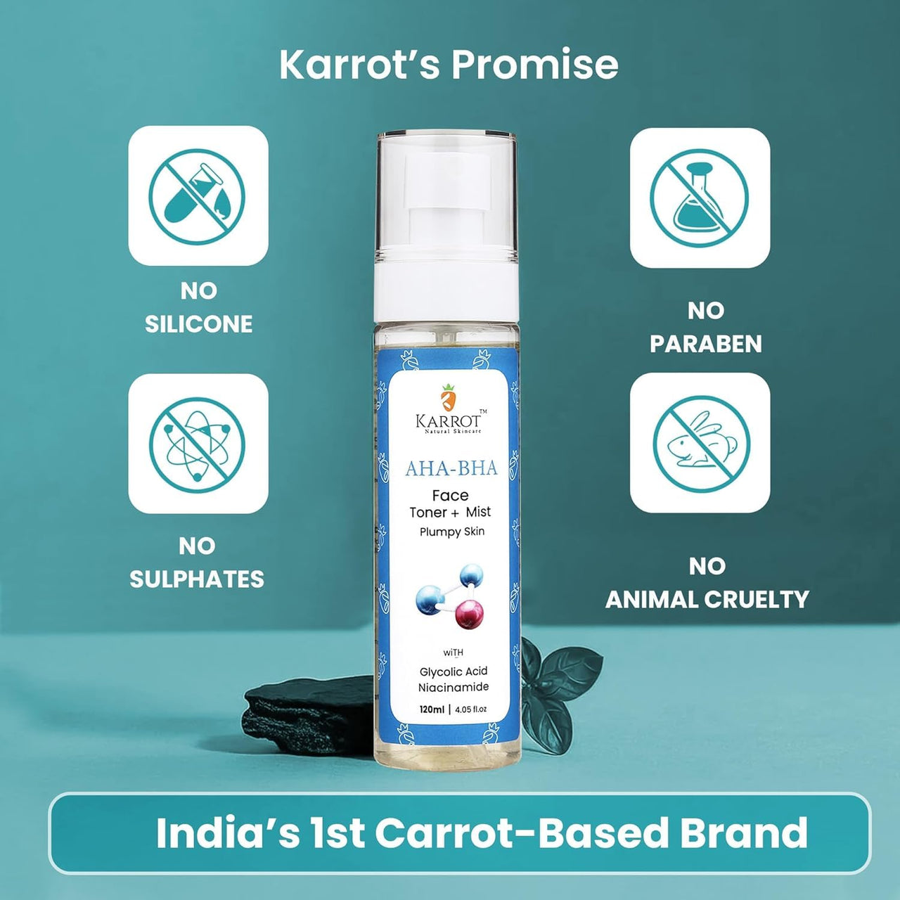 Karrot Natural Skincare AHA BHA Toner, Hydrating Face Spray Mist, Reduces Blackheads and Breakouts, Contains Glycolic Acid, Sulphate and Silicone Free, For Women and Men, All Skin Types, 120ml