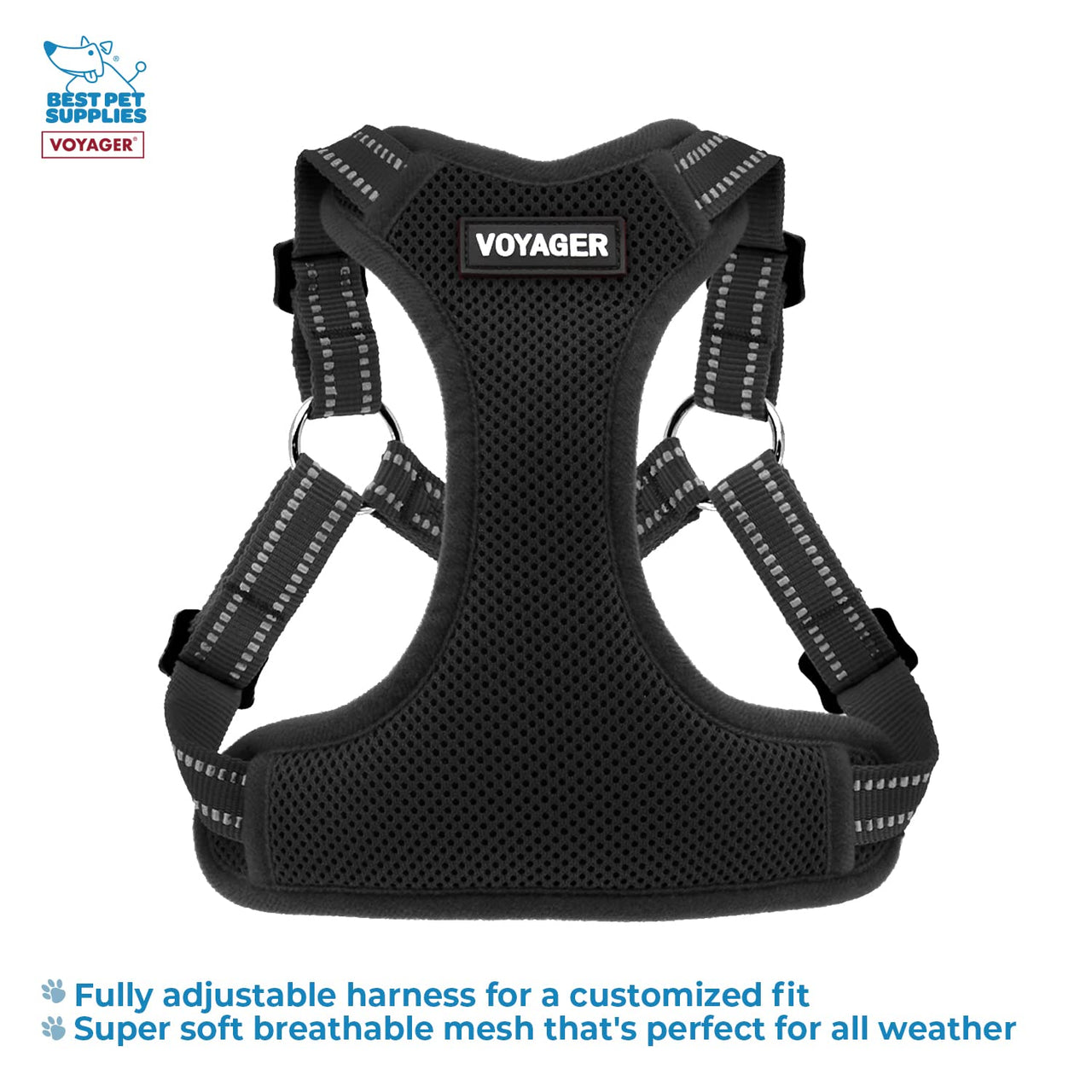 Best Pet Supplies Voyager Adjustable Dog Harness Leash Set with Reflective Stripes for Walking Heavy-Duty Full Body No Pull Vest with Leash D-Ring, Breathable All-Weather - Harness (Black), M