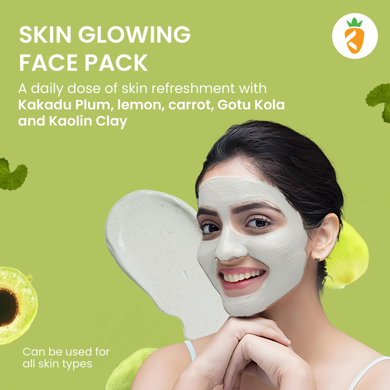 Karrot Natural Skincare Vitamin C Face Mask for Glowing Skin, Facial Cream Pack for Dark Spots and Uneven Tone, Contains Kakadu Plum and Hyaluronic Acid, For Women and Men, All Skin Types, 100gms