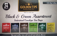 Golden Tips-Tea Bags 100% Pure Indian Black & Green Assortment Individual Tea Bags | 24 Tea Bags | 48 Grams