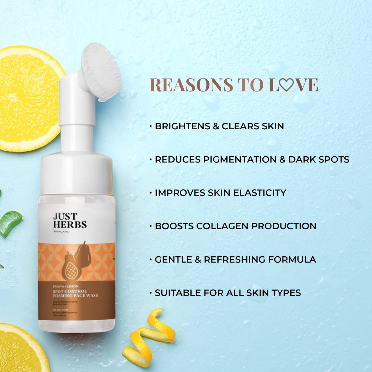 Just Herbs Spf 35+ Nosun Sunscreen Gel, Lightweight, Broad Spectrum Pa 35++++- 50Ml & Brightening Foaming Face Wash For Dry Skin - 100Ml Combo, Pack Of 1