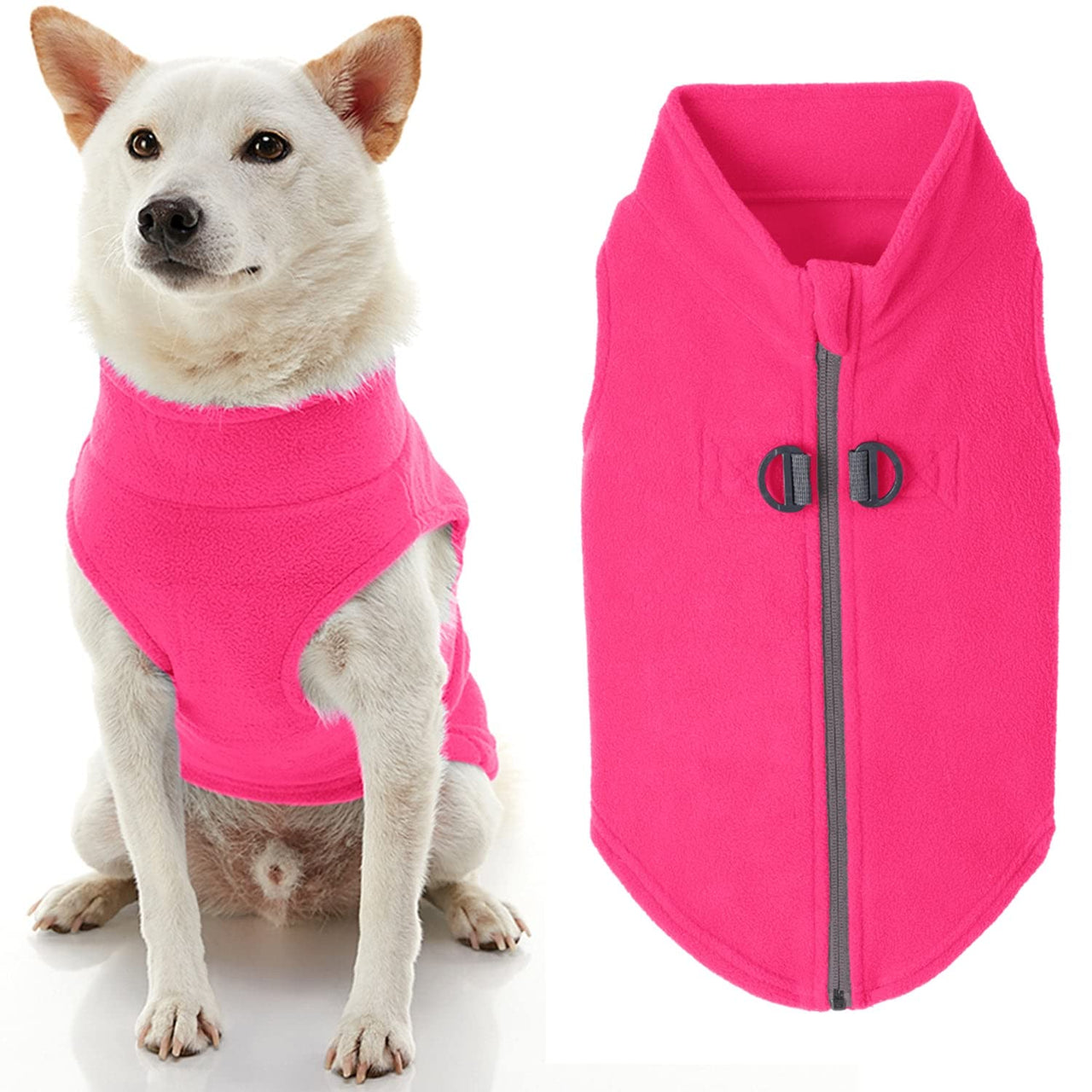 Gooby Zip Up Fleece Dog Sweater - Pink, X-Small - Warm Pullover Fleece Step-in Dog Jacket with Dual D Ring Leash - Winter Small Dog Sweater - Dog Clothes for Small Dogs Boy and Medium Dogs X-Small chest (~11")