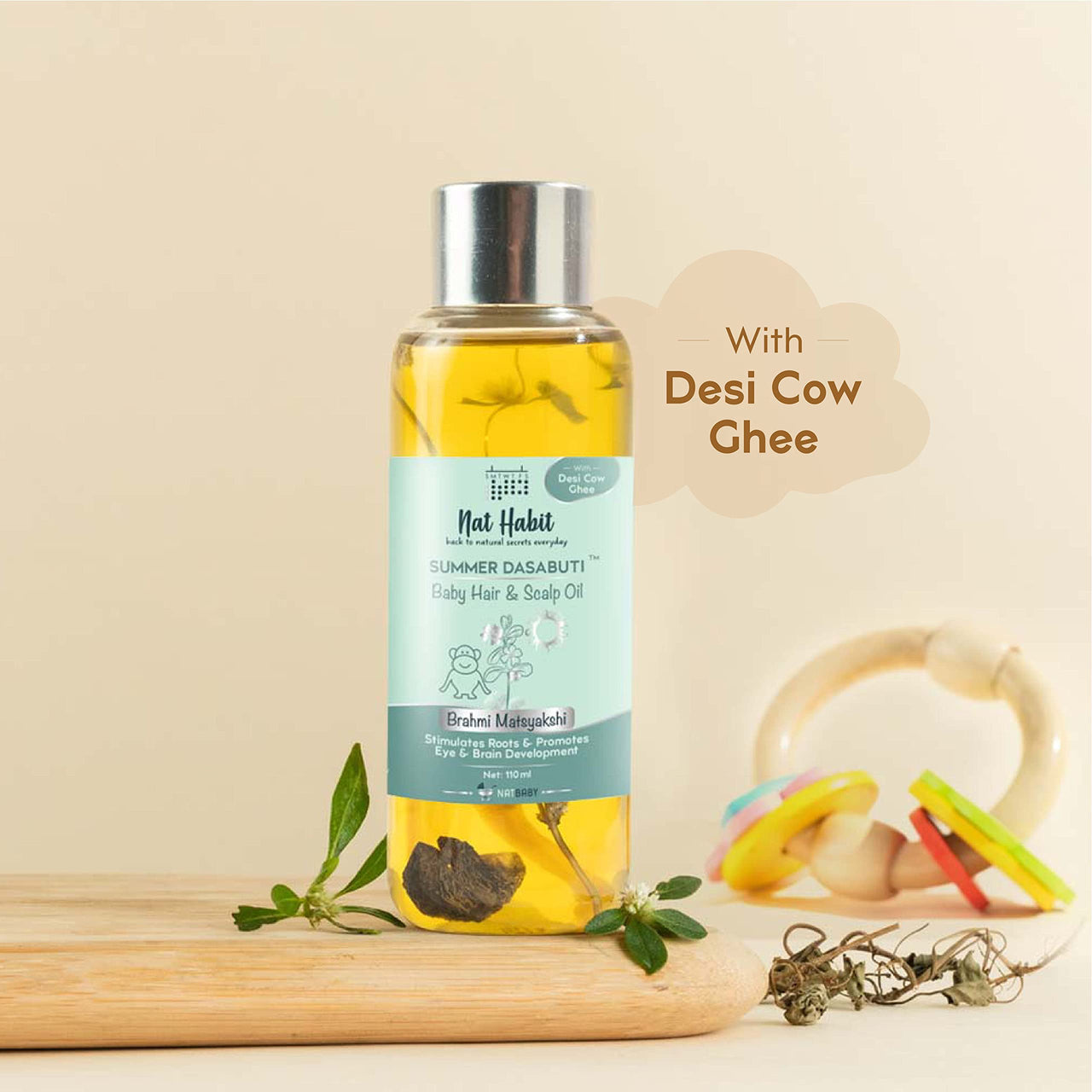 Nat Habit Summer Baby Scalp & Hair Oil with Brahmi Matsyakshi Dasabuti, Cools Body & Aids Good Sleep - 110ml