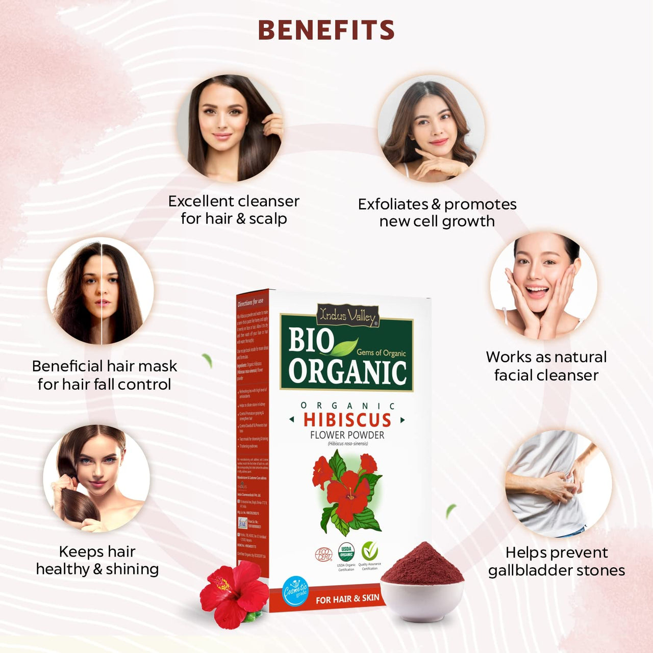 INDUS VALLEY Organic Hibiscus Powder | Hibiscus rosa-sinensis for Hair & Skin - (100g*2=200g)