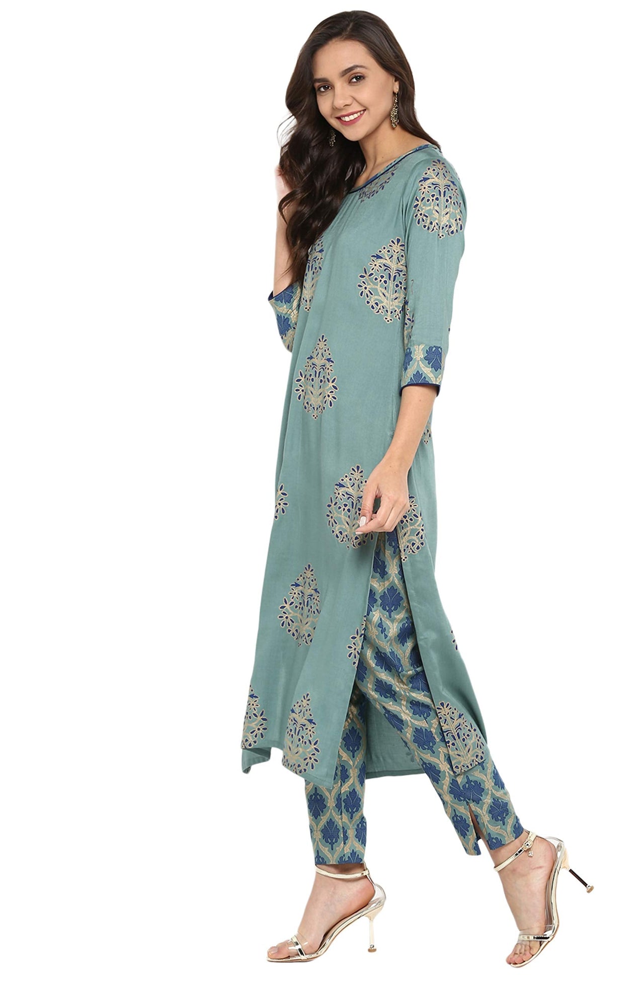 Janasya Women's  Yellow Rayon Straight Kurta with Pant