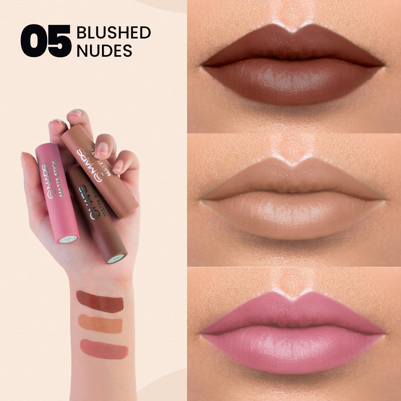 MARS Matte Box Set of 3 Lipsticks for Women (3x3.2 gm) (05-Blushed & Nudes) Matte Liquid Lip Color | Long Lasting | Non-Transfer & Waterproof Lipstick for Women (4.5 ml) (05-Chocolate Delight)