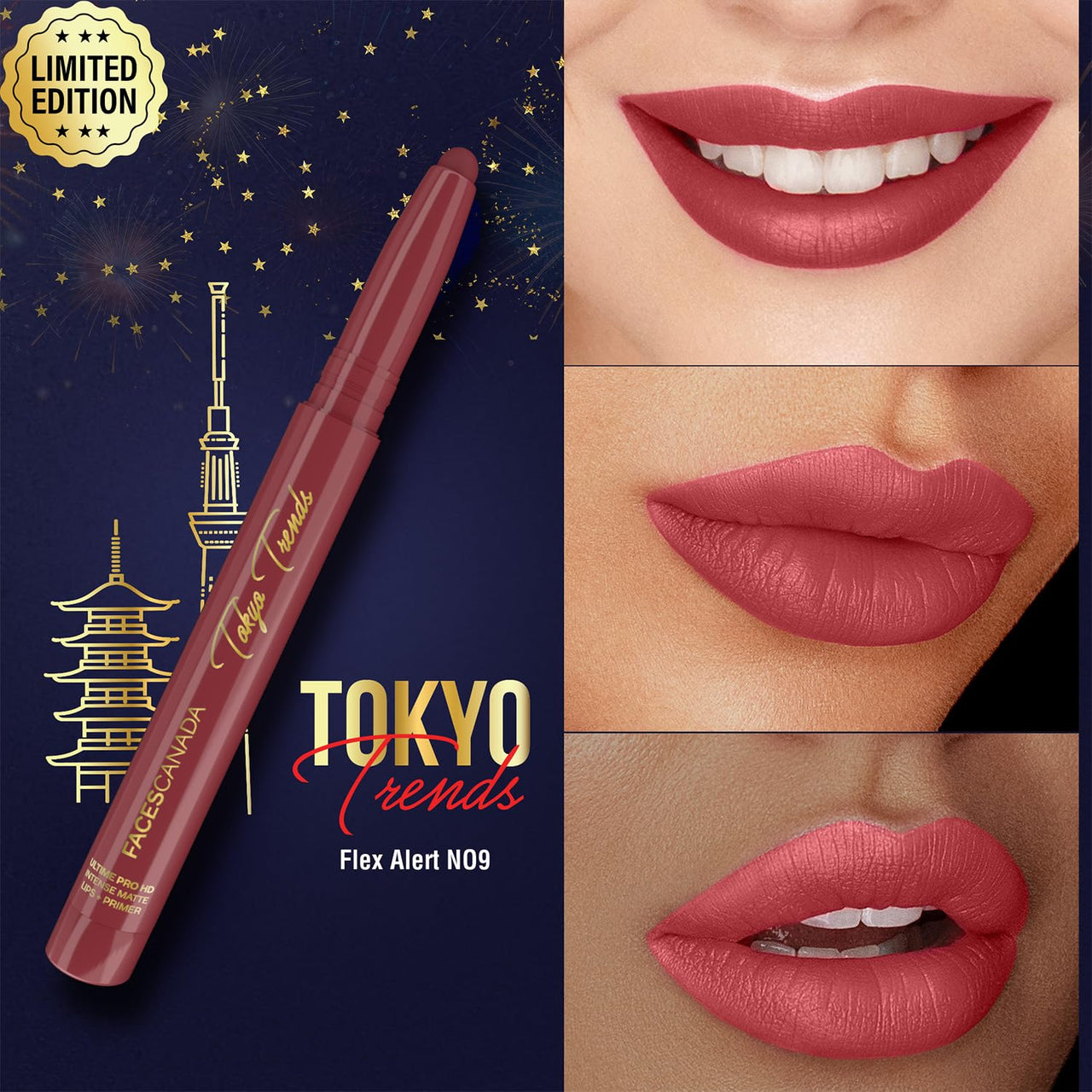 FACES CANADA Ultime Pro HD Intense Matte Lips + Primer - Tokyo Flex Alert N09, 1.4g, Limited Edition | 9HR Long Stay | Primer Infused For Flawless HD Matte Finish | Intense Color | Lightweight