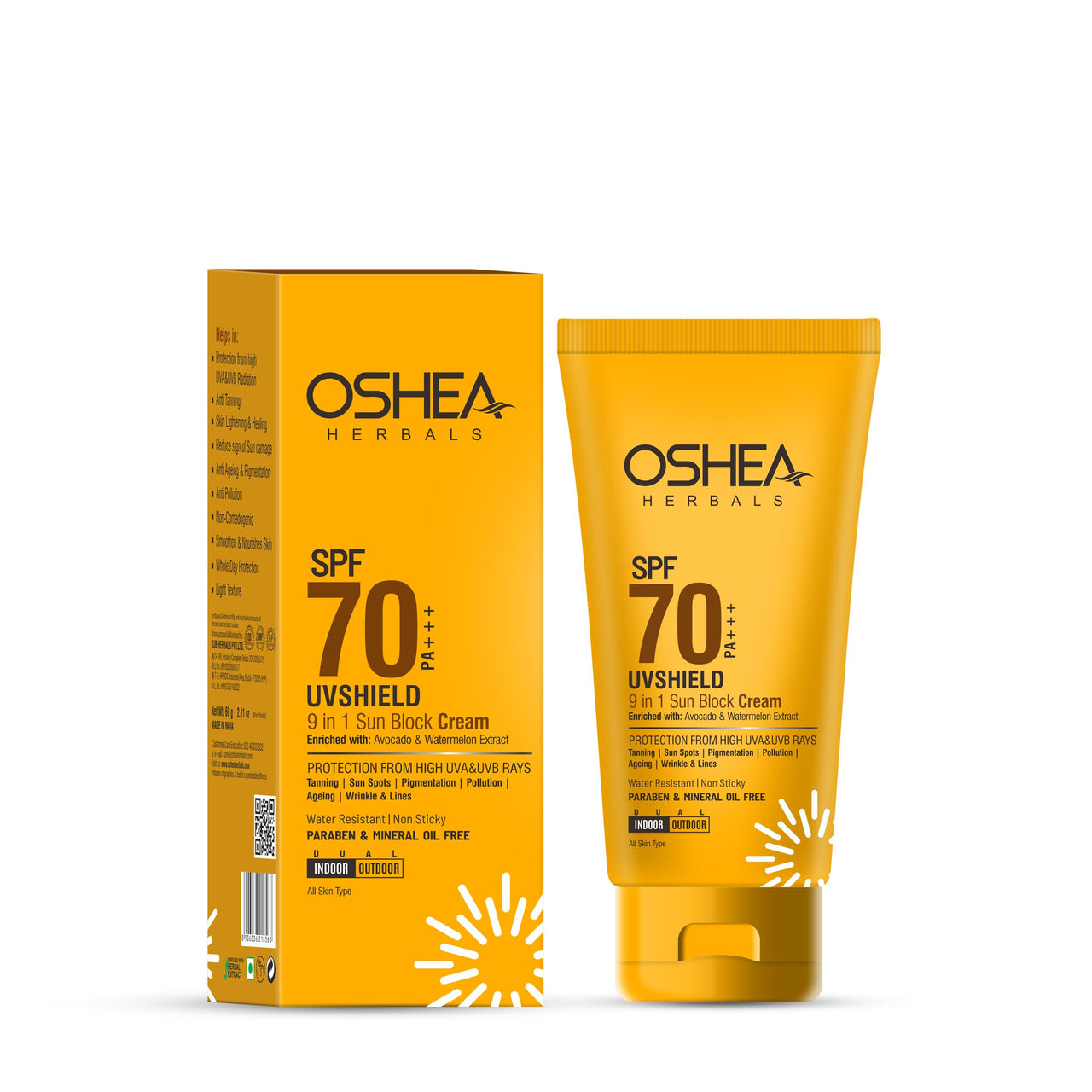 Oshea Herbals UVShield Sunscreen SPF 70 PA++ For All Skin Types | Non Sticky & Water Resistant | UVA & UVB Protection | Enriched with Watermelon & Avocado Extract 60g