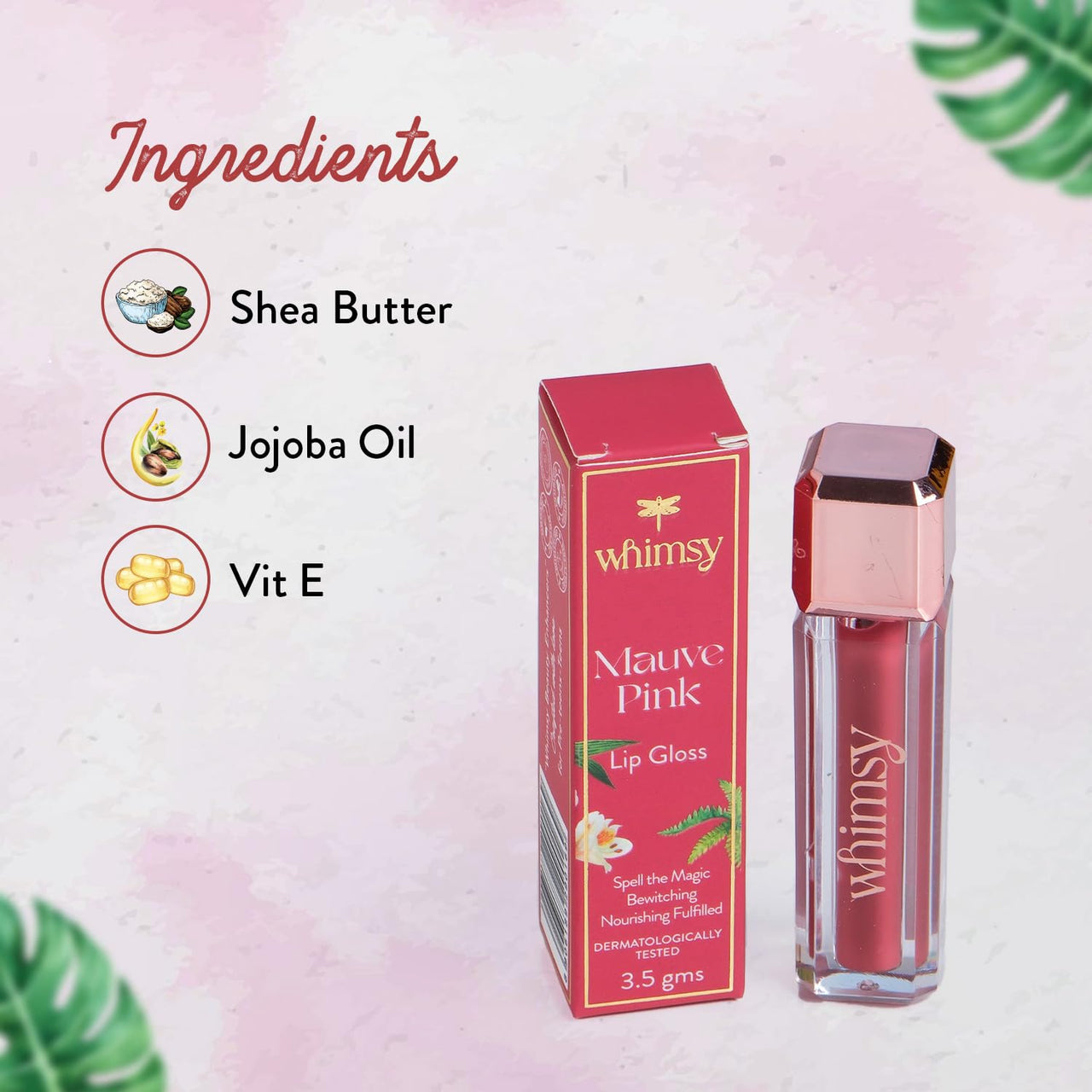 Whimsy Natural, Organic Lip Gloss for Kids|Non-sticky & Lightweight Lip Gloss for Girls|Hydrating, Nourishing Lips|Tinted Liquid Lip Gloss for girls|Long Lasting Glossy Lip Gloss (Mauve Pink)