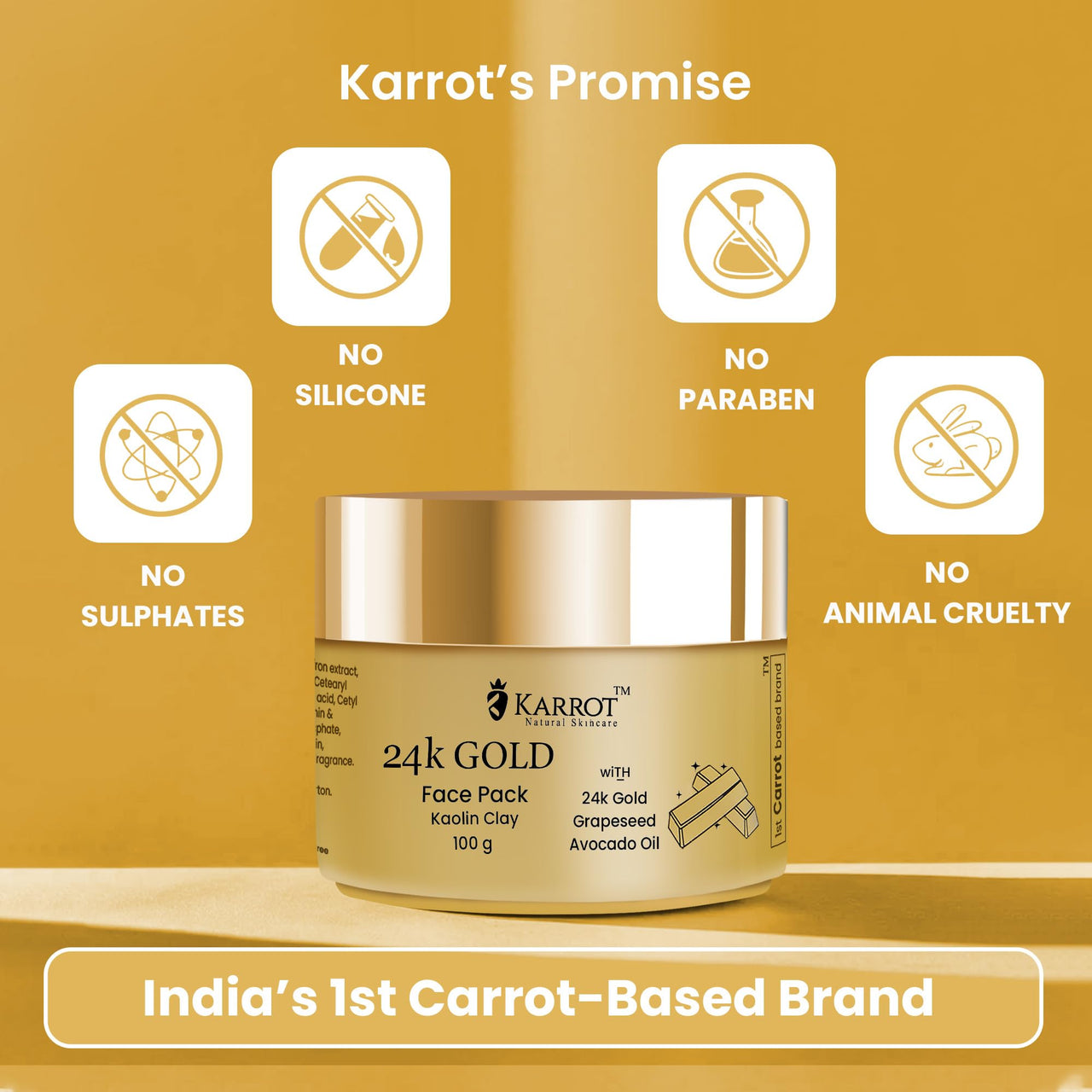 Karrot Natural Skincare 24K Gold Face Pack for Bright and Glowing Skin, Hydrates and Replenishes Cell Growth, Contains Avocado Oil, Sandalwood, Honey, For Women and Men, All Skin Types, 100gms