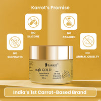 Karrot Natural Skincare 24K Gold Face Pack for Bright and Glowing Skin, Hydrates and Replenishes Cell Growth, Contains Avocado Oil, Sandalwood, Honey, For Women and Men, All Skin Types, 100gms