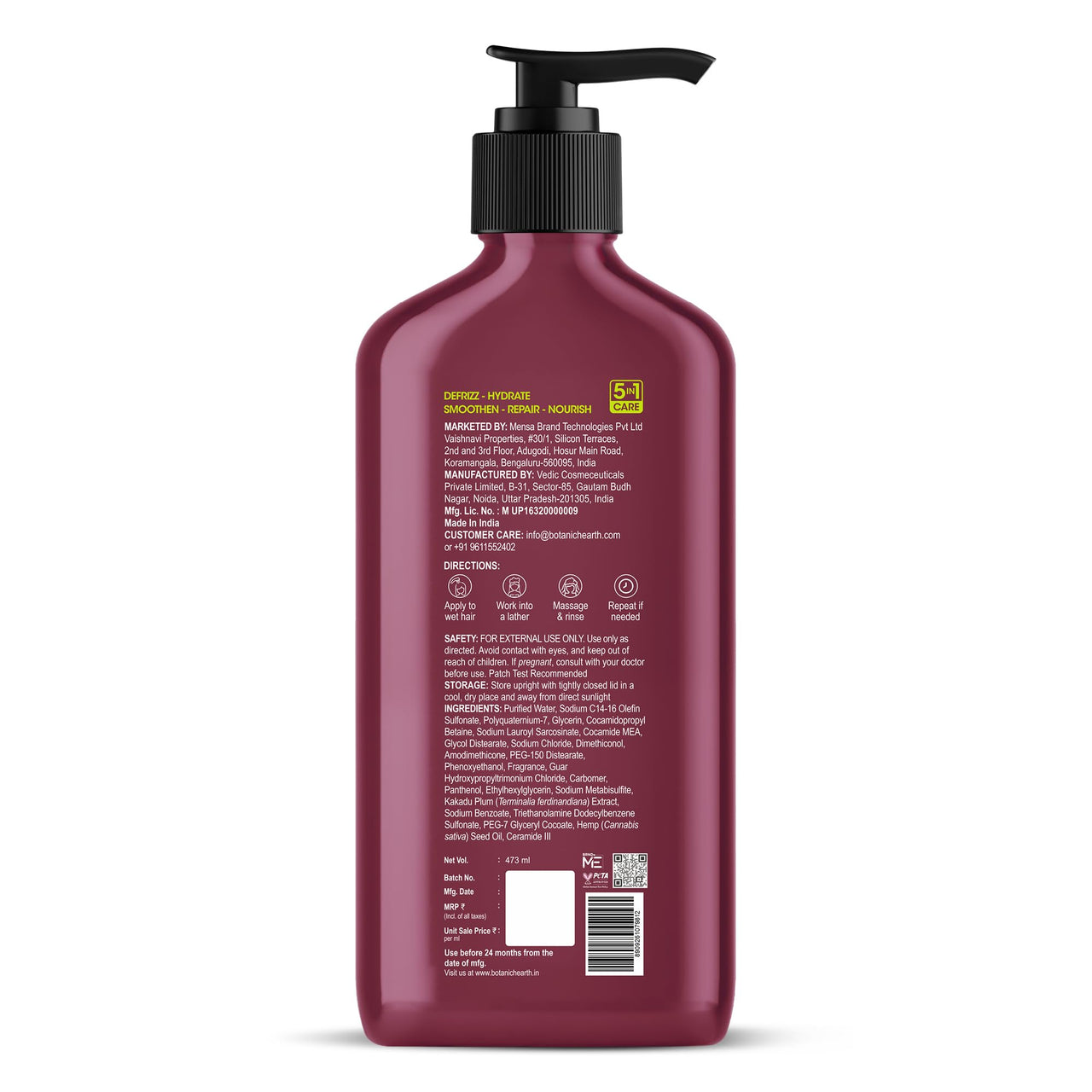 Botanic Hearth Defrizz & Hydrate Shampoo with Ceramides & Hemp Seed Oil | Intense Hydration & Frizz Control | Locks in Moisture & Boosts Shine |Formula | Sulfate & Paraben Free,