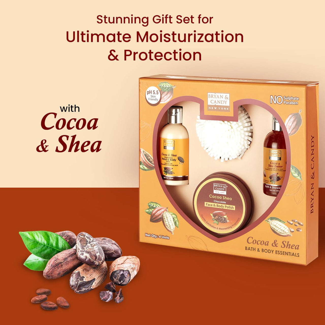 Bryan & Candy Cocoa Shea Body Care Heart Collection, Gift Set for Women and Men , Vegan,Cruelty Free